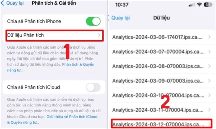 Nhấn vào Dữ liệu phân tích, sau đó mở tệp có tên Analytics với ngày hiện tại.