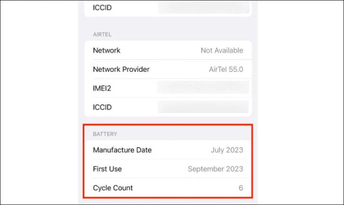 Cuộn xuống phần Pin (Battery) và kiểm tra số liệu bên cạnh Cycle Count (Số lượng Chu kỳ).