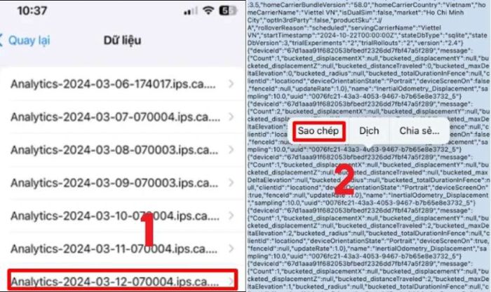 Mở tệp Analytics gần đây nhất, sau đó sao chép toàn bộ nội dung từ tệp đó.