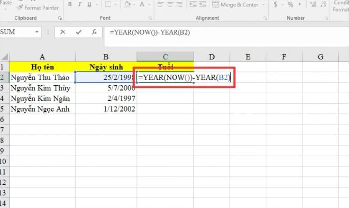 Cách tính tuổi trong Excel theo năm 