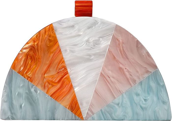the clutch available in blue, orange, pink, and white