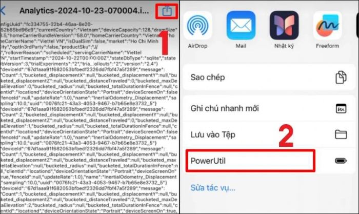 Nhấn vào biểu tượng Chia sẻ ở góc trên cùng bên phải, sau đó chọn PowerUtil.