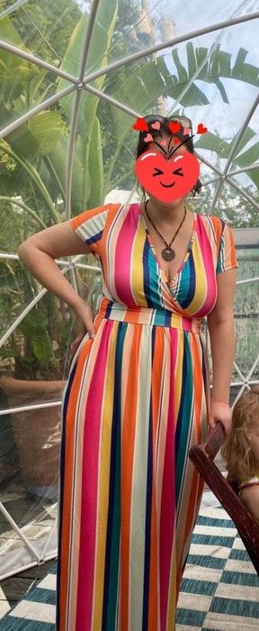 A person modeling the striped dress