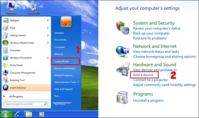 Trở lại Control Panel và nhấp vào Add a device