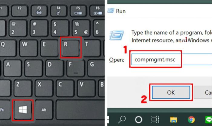 Mở hộp thoại Run, nhập devmgmt.msc và nhấn OK để tiếp tục