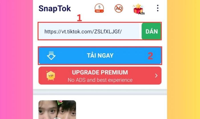 Nhấn Tải ngay trên ứng dụng SnapTok