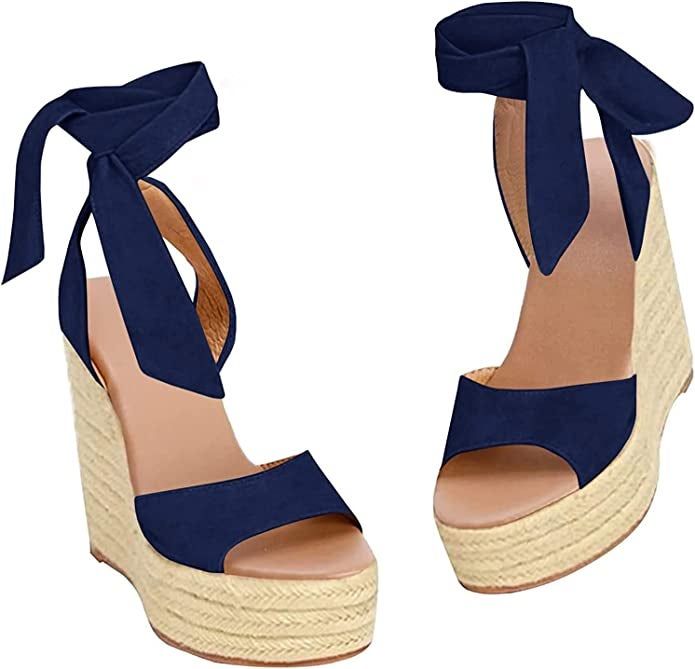 blue espadrille heels featuring bow tie closures