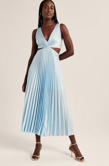 A front view of the dress in blue