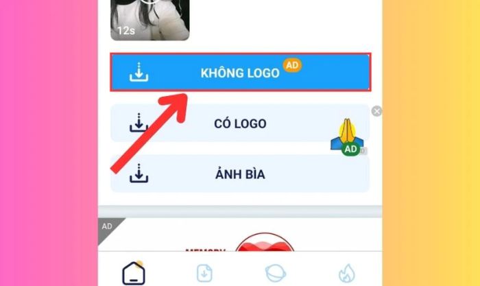 Chọn Không có logo và xem quảng cáo để tải video