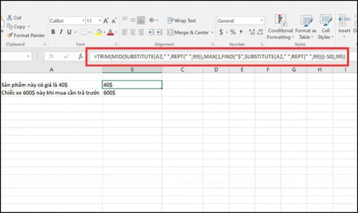 Áp dụng công thức để trích xuất từ chứa ký tự cụ thể