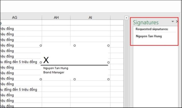 Nhấn chọn Signatures