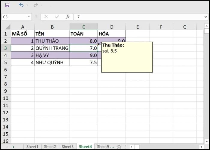 hướng dẫn thêm ghi chú trong excel