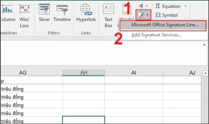 Nhấn chọn Microsoft Office Signature Line