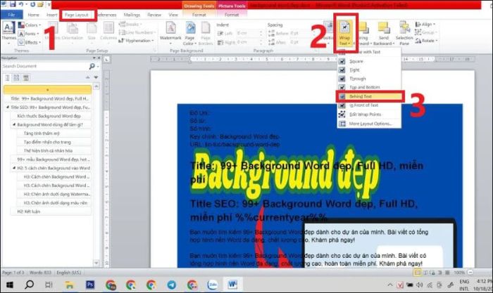 Cách chèn hình nền Word đẹp