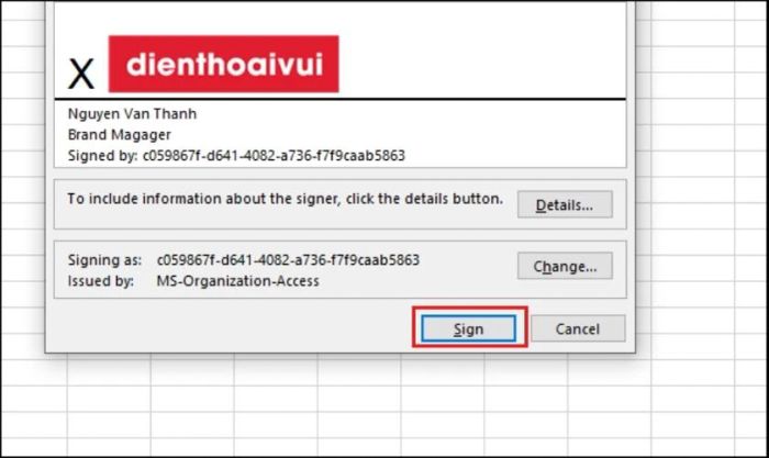 Thêm hình ảnh hoặc logo vào chữ ký trong file Excel