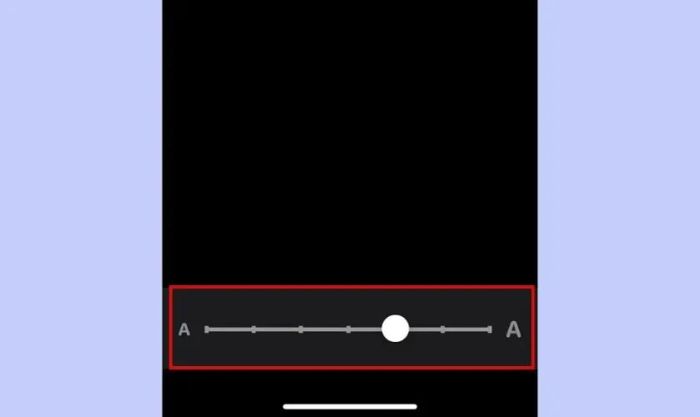 sử dụng thanh trượt để thay đổi kích cỡ chữ trên iphone