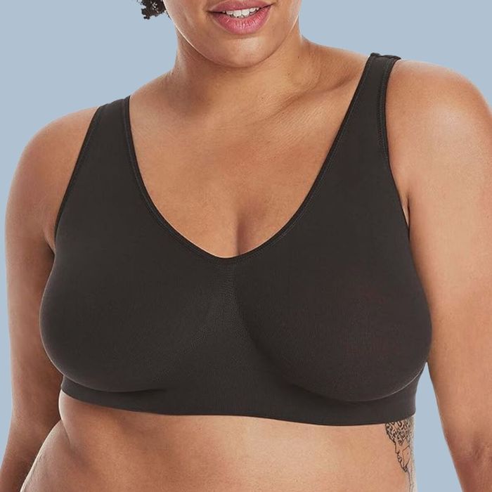 A model showcasing the black bra