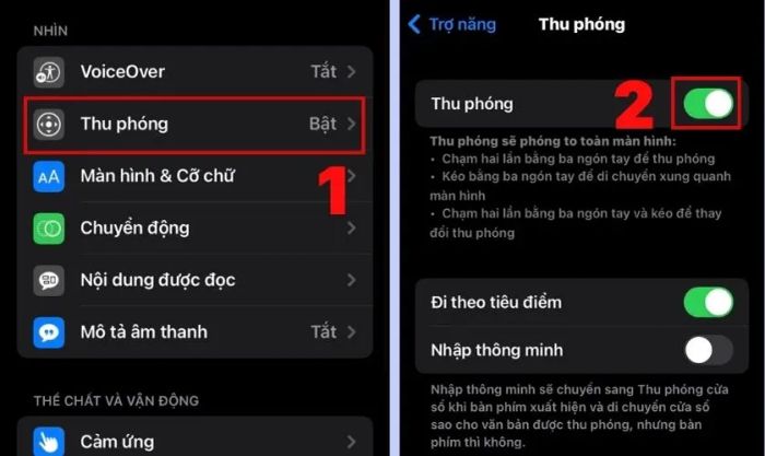 hướng dẫn kích hoạt tính năng thu phóng cỡ chữ