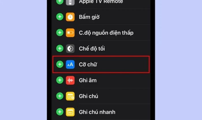 hướng dẫn thêm tính năng cỡ chữ vào control center