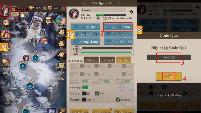 Cách nhập mã code trong Chúa Công Chạy Mau