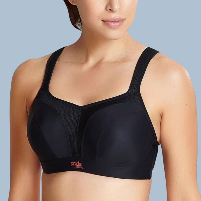 A model showcasing the black bra