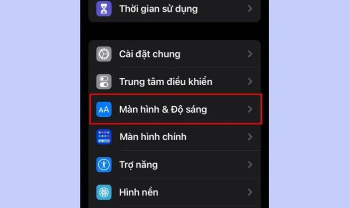 giao diện cài đặt màn hình & độ sáng
