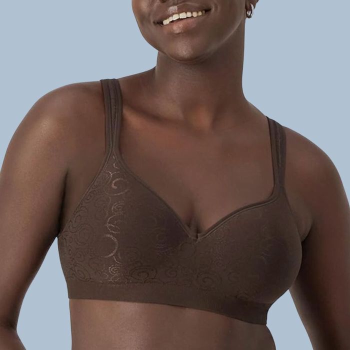 A model displaying the brown bra
