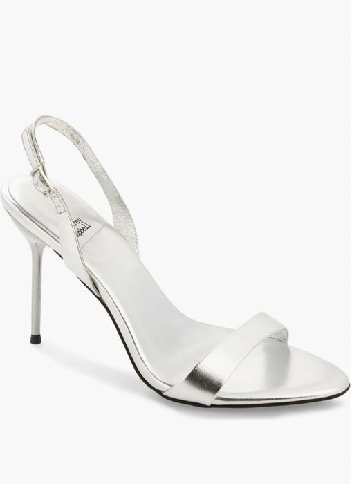 A chic stiletto sandal with a slender strap design and an ankle strap for added elegance
