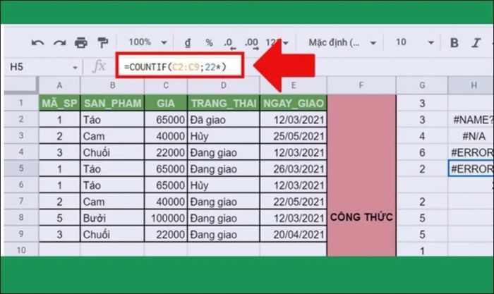 Lỗi #ERROR! khi sử dụng hàm COUNTIF trong Excel