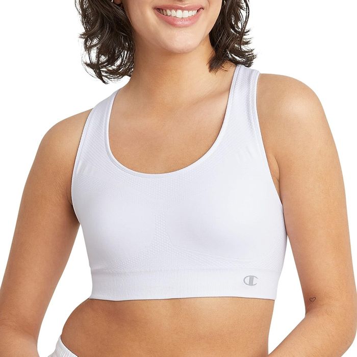 Model wearing the white sports bra