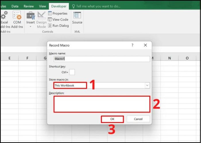 Nhập ghi chú vào mục description - Hướng dẫn cách chạy macro trong Excel