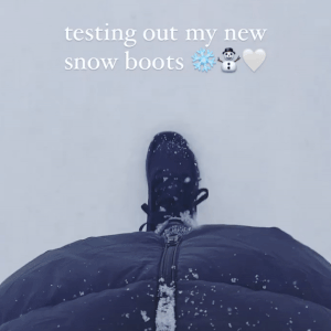 Mytour editor walking in the boots through snowy terrain
