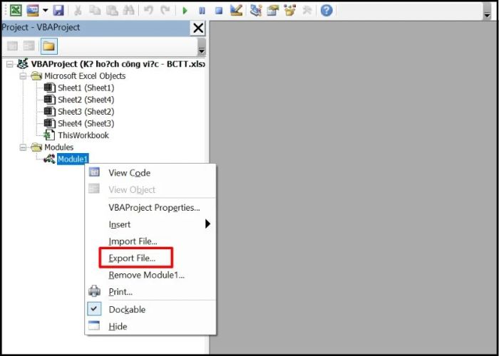 Chọn Export File để xuất tệp.