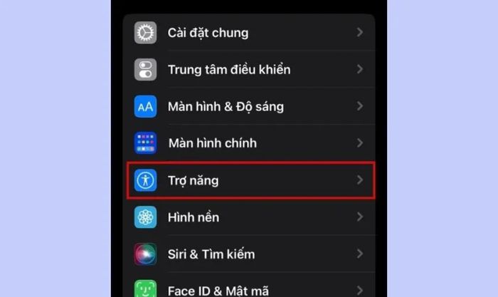giao diện phần trợ năng trong ứng dụng cài đặt