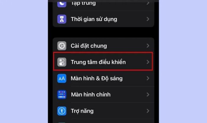 giao diện phần trung tâm điều khiển trong ứng dụng cài đặt