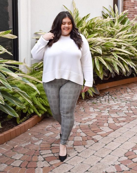 A reviewer shares a photo wearing the pants in a glen plaid pattern.