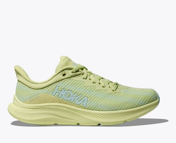 A Hoka running shoe featuring a sleek design and cushioned sole, with the brand's logo proudly displayed on the side.