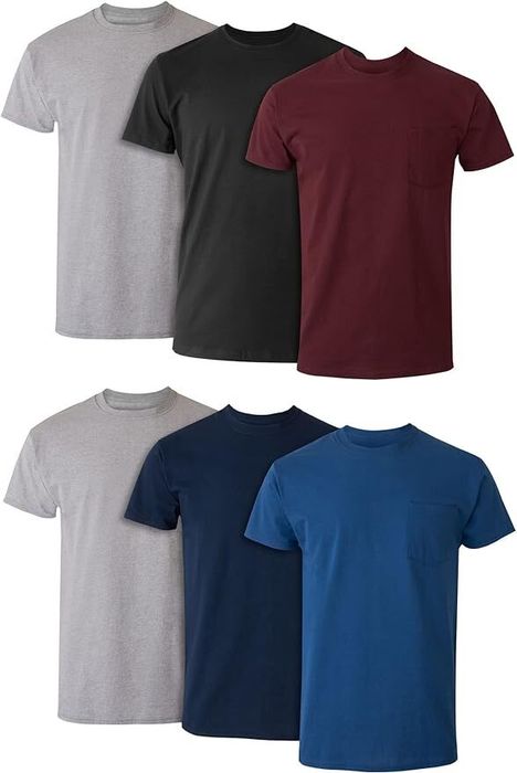 A selection of different pocket tees in multiple colors.