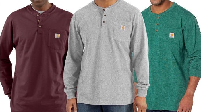 Models showcasing the pocket henley in various colors.