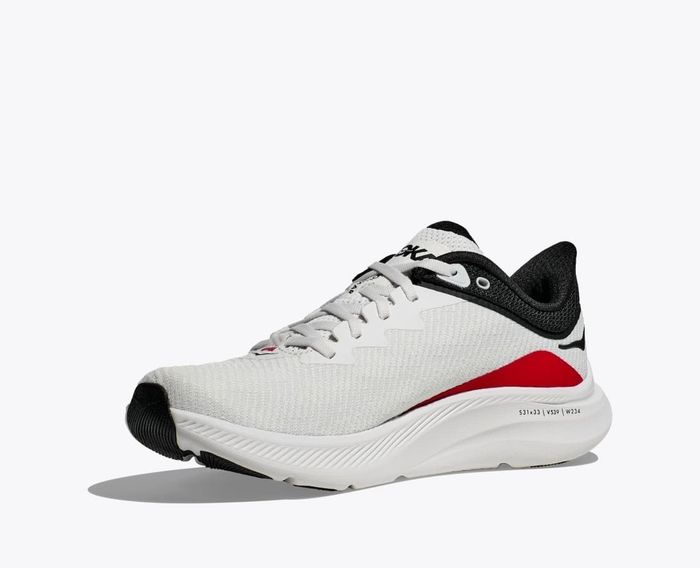 Hoka's men's shoe in white and cosmic grey colors.