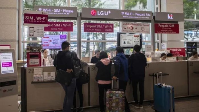 SIM card service counter for South Korea travel SIM at Incheon Airport