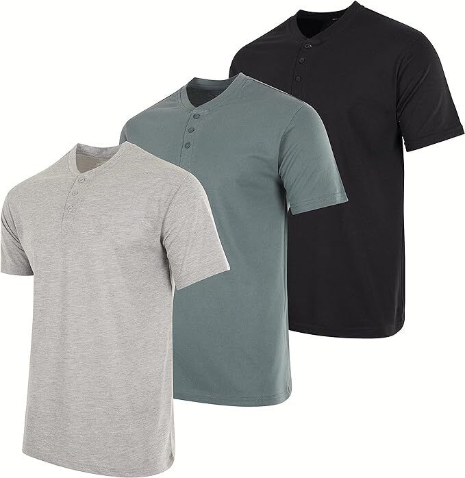 A variety of Henley shirts in different styles.