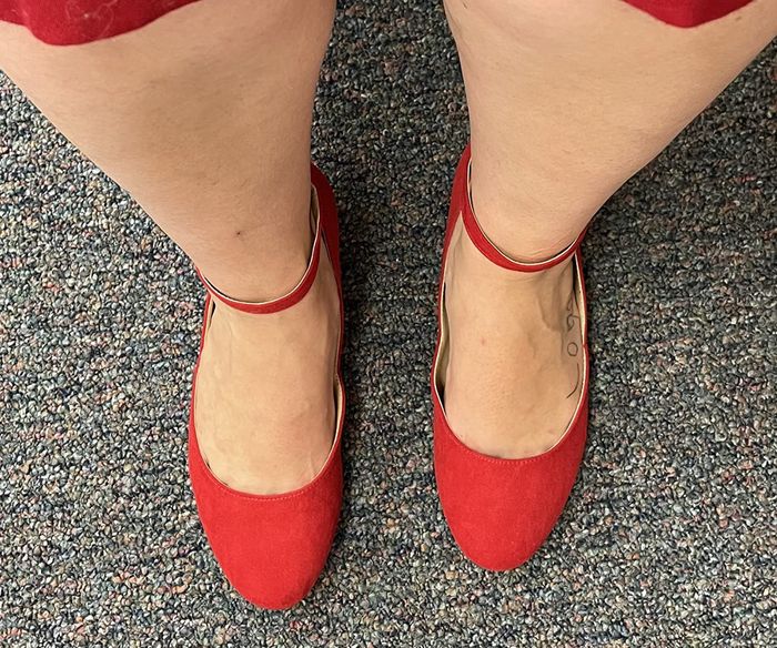 The shoes in red