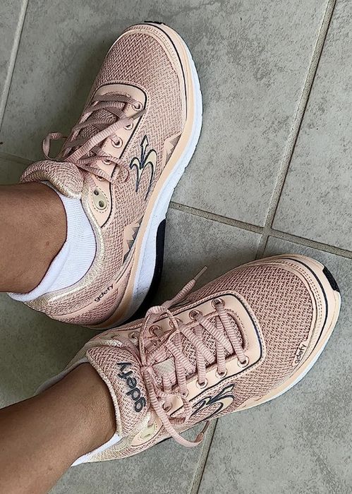 The shoes in a light pink shade