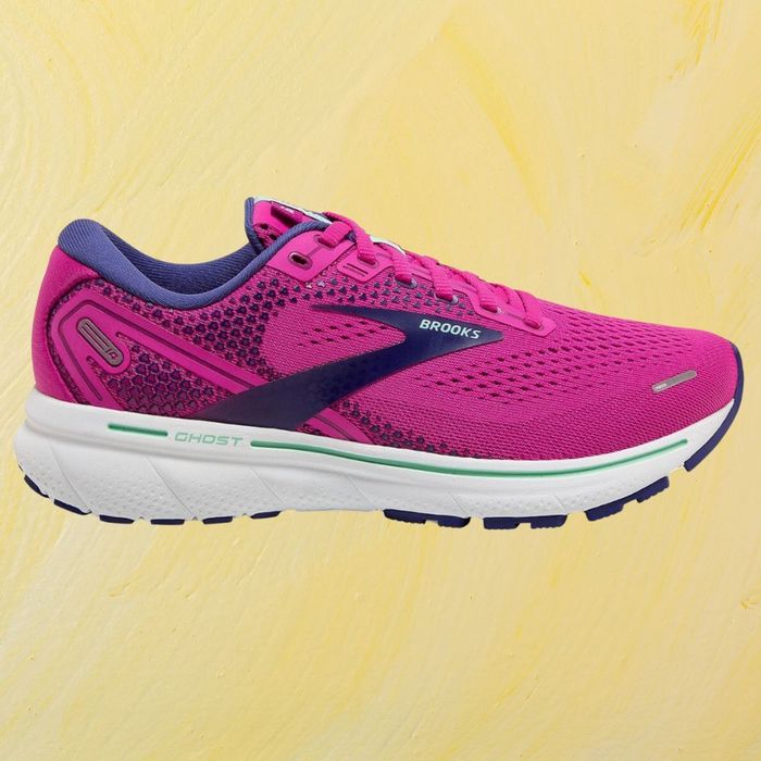 The pink running shoes