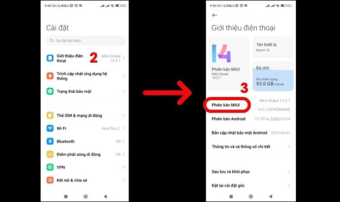 Truy cập vào Giới thiệu điện thoại và chọn mục Phiên bản MIUI