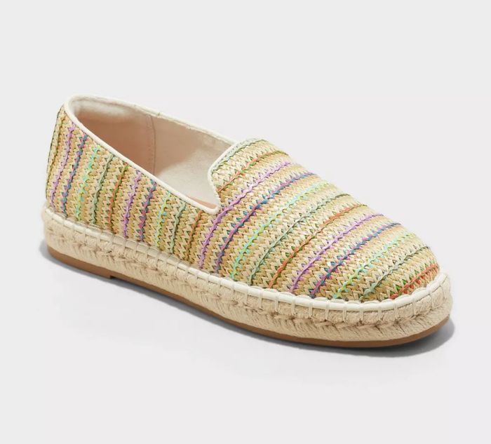 The tan slip-ons