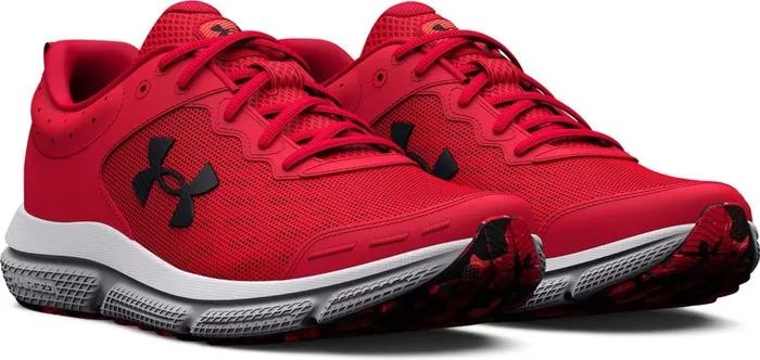 The vibrant red sneakers
