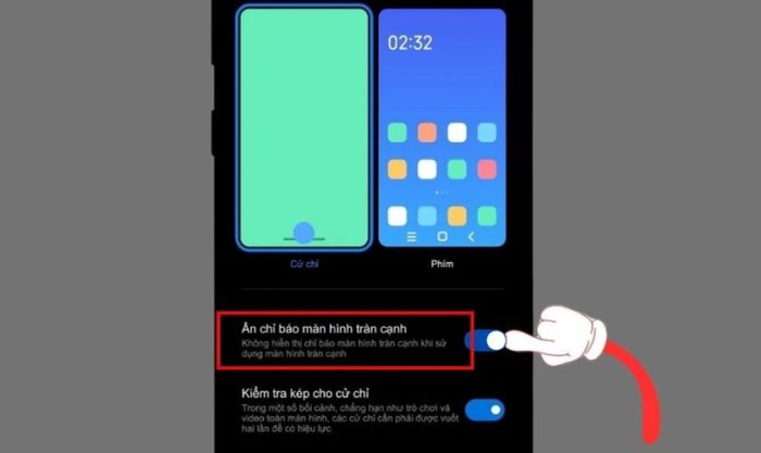 Gạt nút sang phải để bật tính năng ẩn thanh điều hướng trên Xiaomi