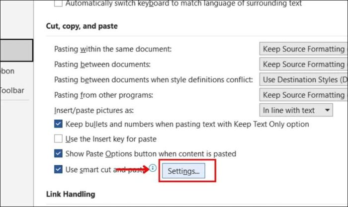 Truy cập Settings để cài đặt các tính năng Cut, Paste, ,...